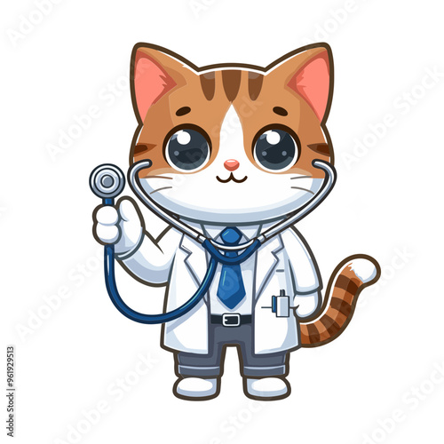 Cartoon Cat Doctor Vector Icon Illustration Animal