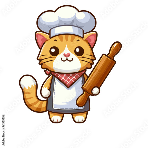 Cartoon Cat Baker Vector Icon Illustration Animal