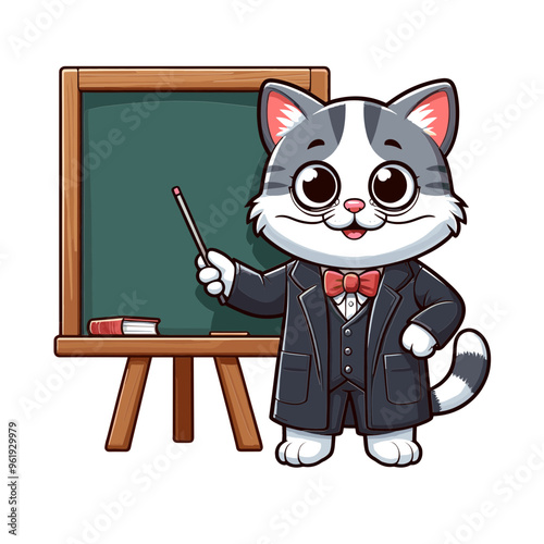 Cartoon Cat Professor Vector Icon Illustration Animal