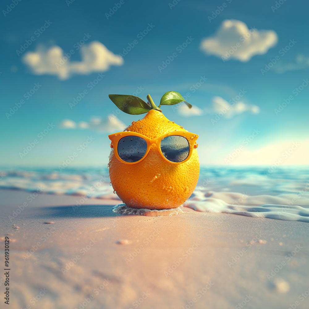 Obraz premium Lemon with cartoon glasses