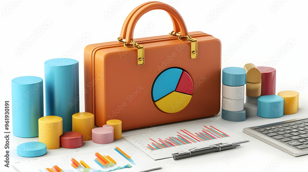 3D Floating Briefcase and Pie Chart Vector Design for Market Segmentation Concept - Isolated on White Background for Targeted Marketing Strategies 3D Floating Briefcase and Pie Chart Vector Design for Market Segmentation Concept - Isolated on White Background for Targeted Marketing Strategies