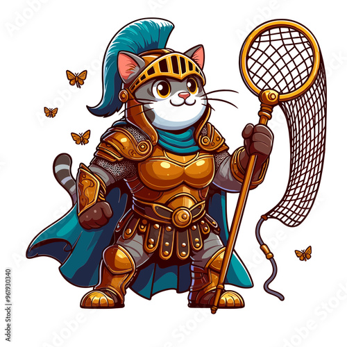 Cartoon Cat Roman Soldier Vector Icon Illustration Animal