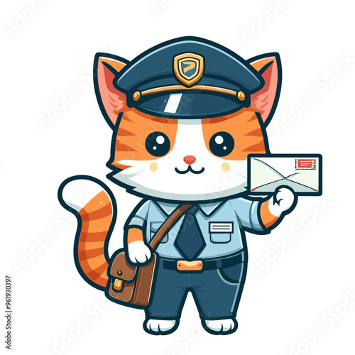 Cartoon Cat Postman Vector Icon Illustration Animal