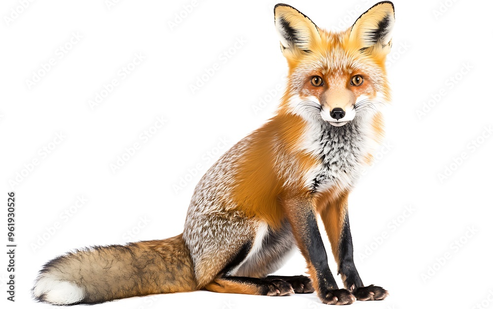 Alert Orange Fox with Bushy Tail on White Background - Isolated with Clipping Path Alert Orange Fox with Bushy Tail on White Background - Isolated with Clipping Path