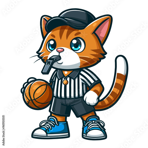 Cartoon Cat Basketball Player Vector Icon Illustration Animal