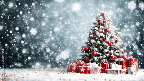 Festive Christmas Tree with Gifts in Snow