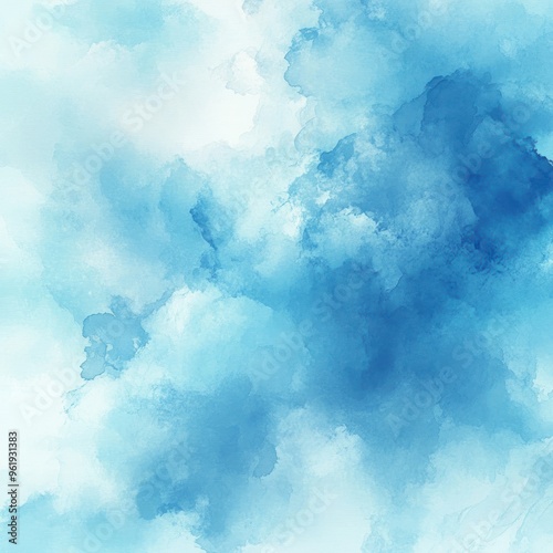 Abstract Watercolor Painting in Shades of Blue