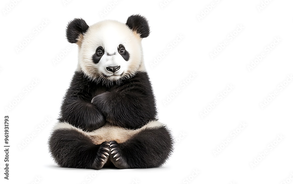 Adorable Black and White Panda Sitting Isolated on White Background with Clipping Path - Playful Pose of a Cute Round-Eared Panda Adorable Black and White Panda Sitting Isolated on White Background with Clipping Path - Playful Pose of a Cute Round-Eared Panda