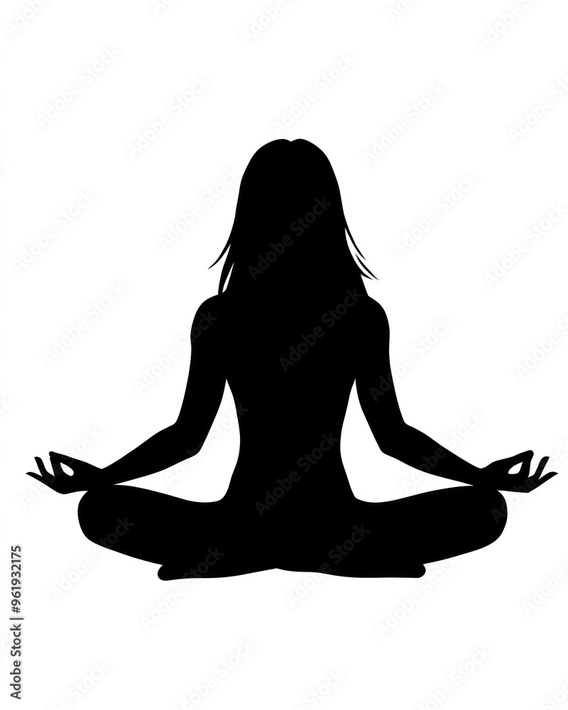 Silhouette meditating in lotus position promoting calmness. Silhouette meditating in lotus position promoting calmness.