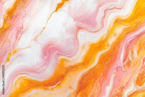 Wallpaper Mural A bright and cheerful marble pattern with vibrant orange, pink, and yellow tones swirling together with delicate white veins. Torontodigital.ca