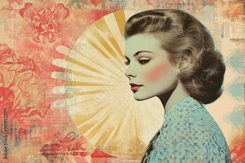 Portrait of a Woman with a Vintage Aesthetic and Floral Background