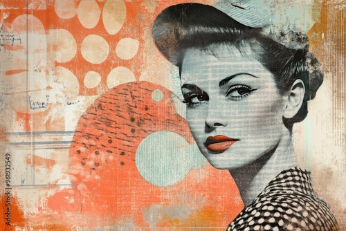 A Vintage Portrait of a Woman with Bold Makeup and a Polka Dot Dress