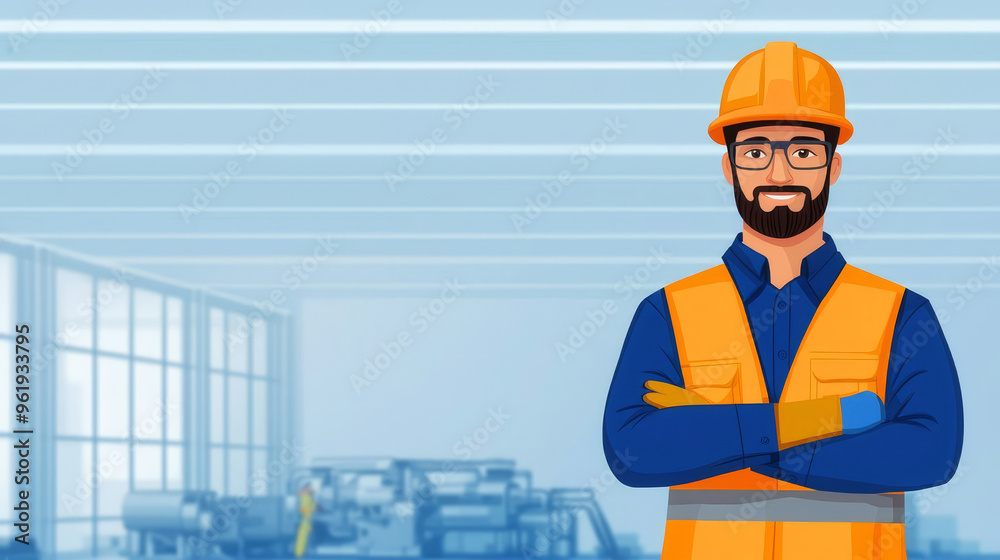 Maintenance technician, repairing industrial machine, safety equipment, flat design illustration Maintenance technician, repairing industrial machine, safety equipment, flat design illustration