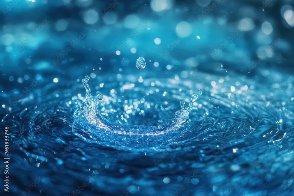 Splashing water drop in ocean wellness and beauty products banner size