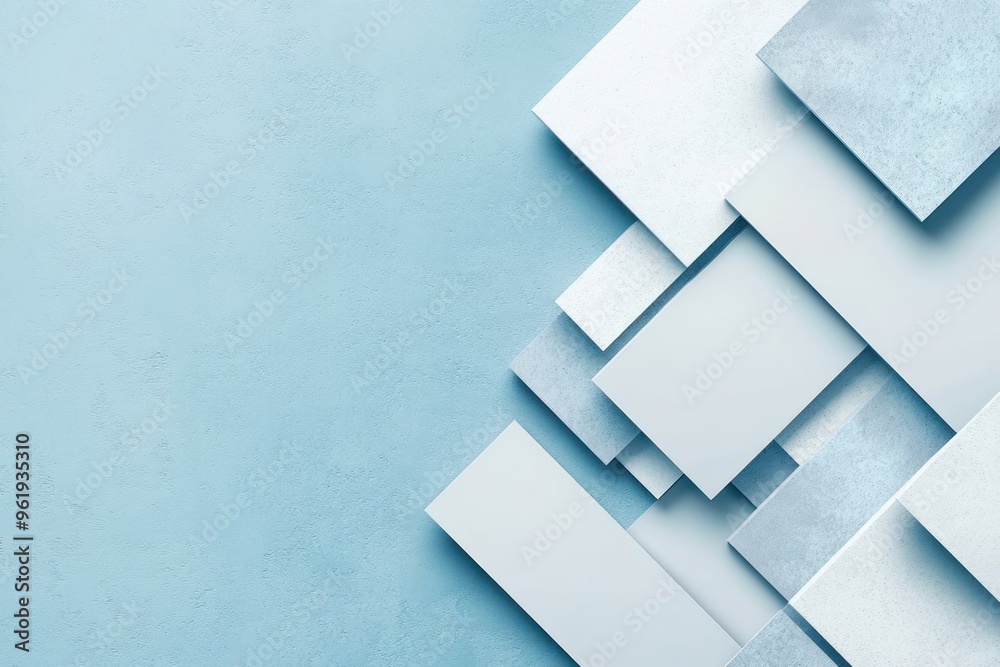 Abstract Geometric Composition of Light Blue and White Shapes on a Textured Background Abstract Geometric Composition of Light Blue and White Shapes on a Textured Background