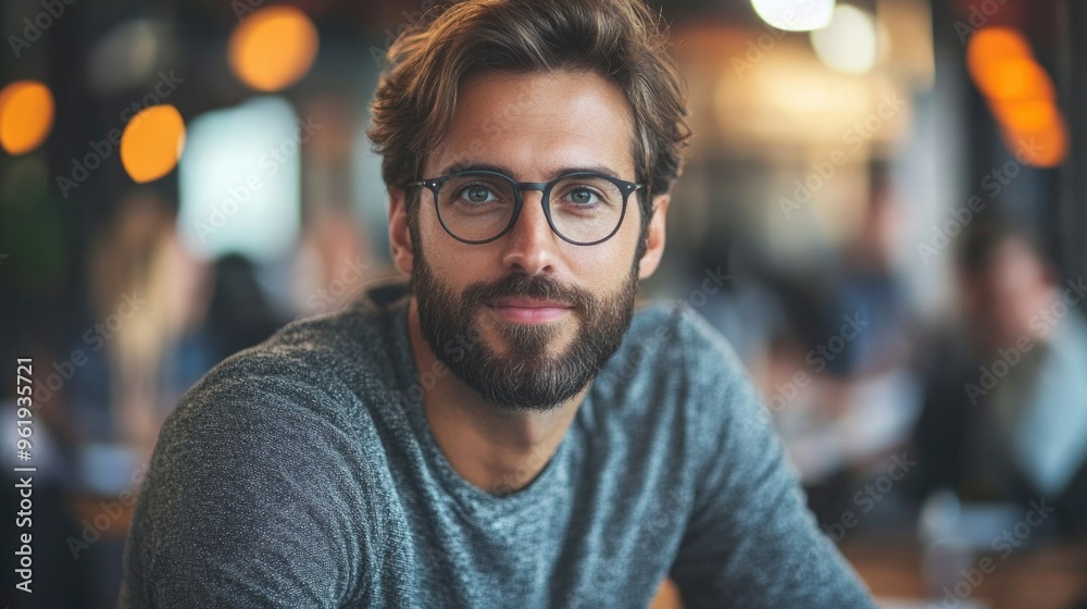 A man with glasses is smiling at the camera A man with glasses is smiling at the camera
