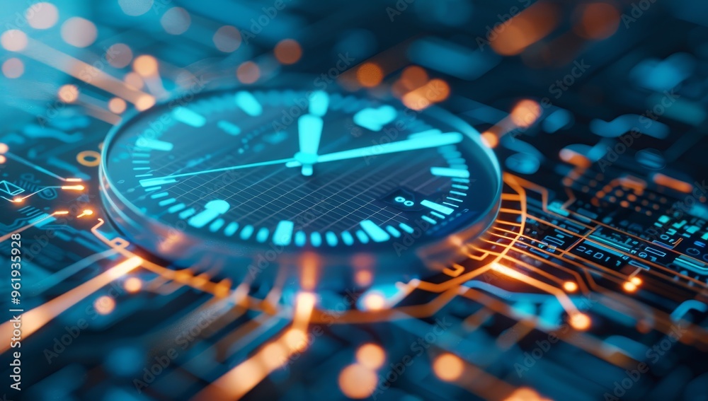 A computer screen with a clock on it by AI generated image A computer screen with a clock on it by AI generated image