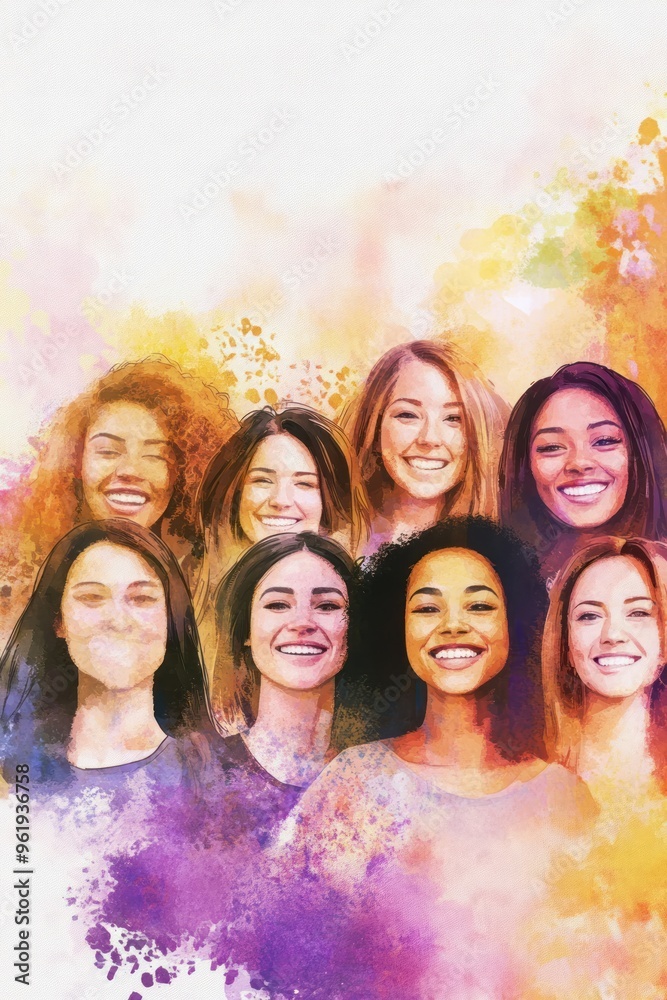 A group of happy women with colorful artistic effects A group of happy women with colorful artistic effects