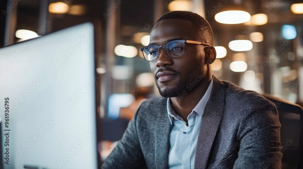 A man wearing glasses is sitting in front of a computer monitor A man wearing glasses is sitting in front of a computer monitor