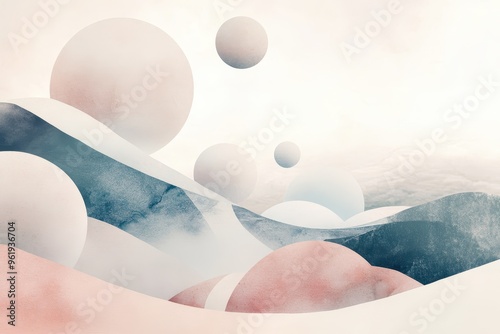 Abstract Watercolor Painting with Circular and Curving Shapes