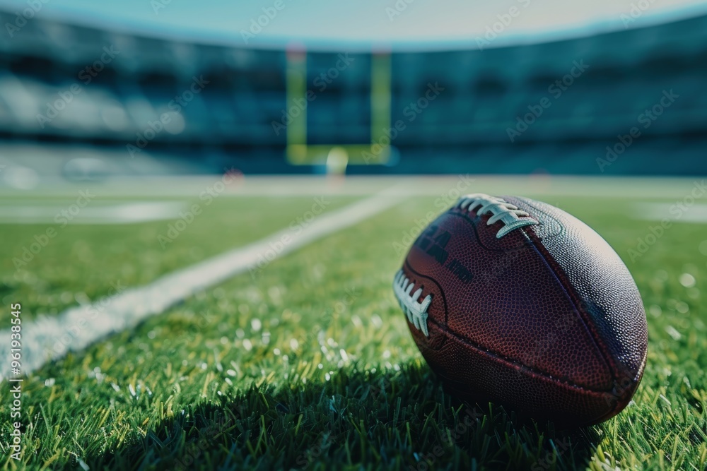 Obraz premium Close-up of a Football on Grass in a Stadium for Sports Poster or Background Design