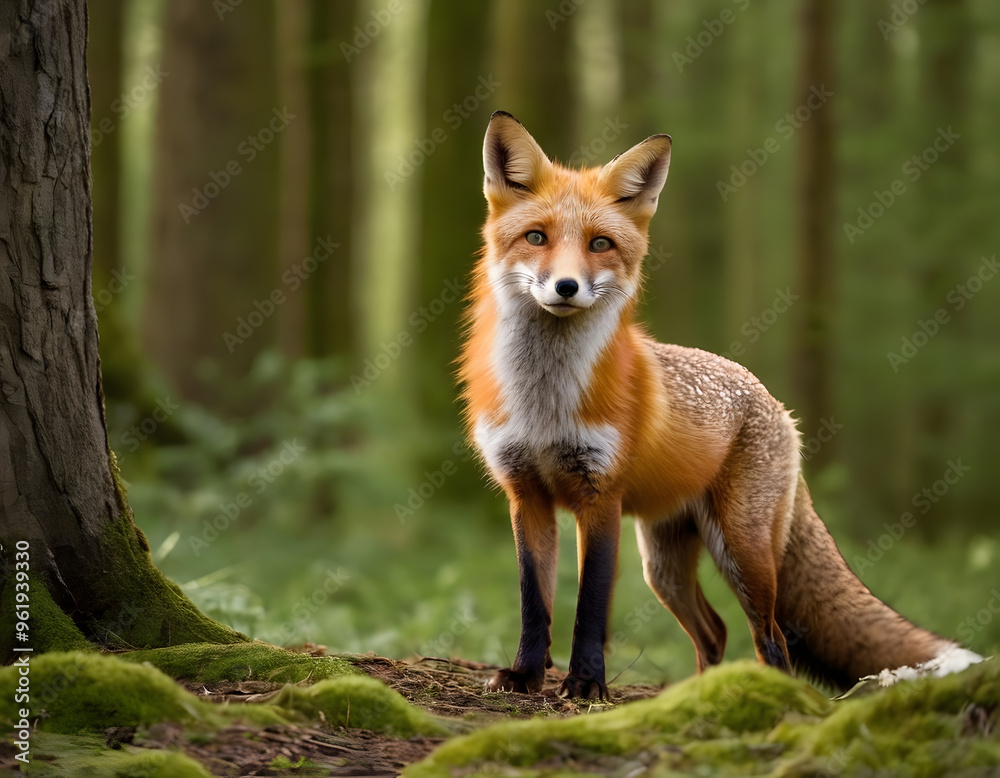 fox walking in the forest fox walking in the forest