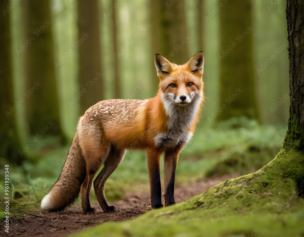 fox walking in the forest fox walking in the forest