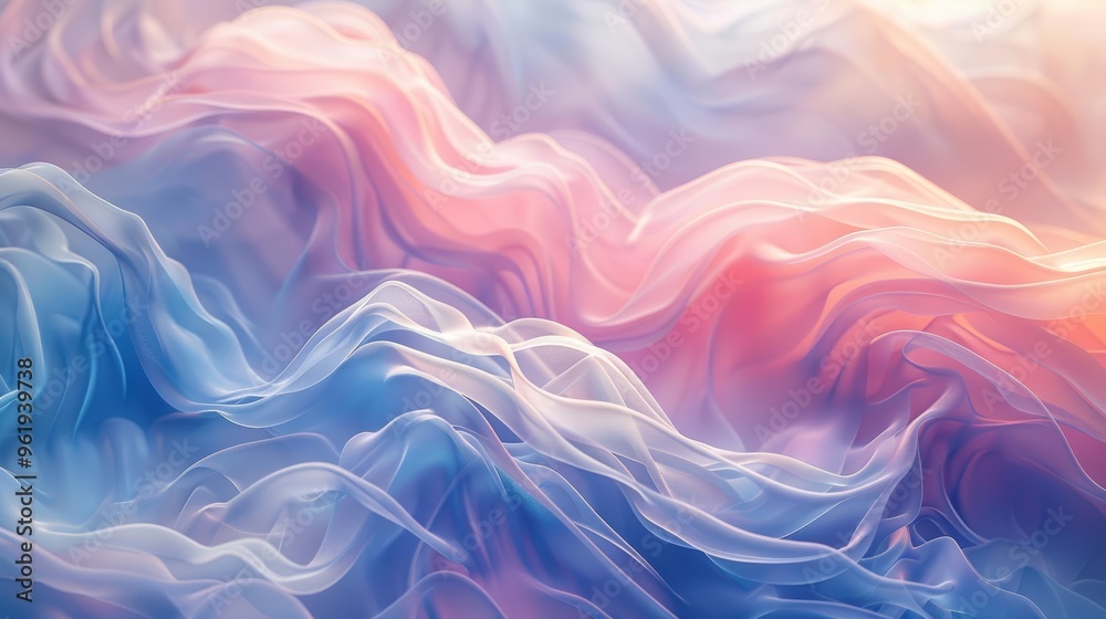 Fototapeta premium Whimsical 3D Abstract Cloud Shapes Drifting Softly in a Dreamy Sky, Creating a Serene Atmosphere with Pastel Tones and Soft Textures