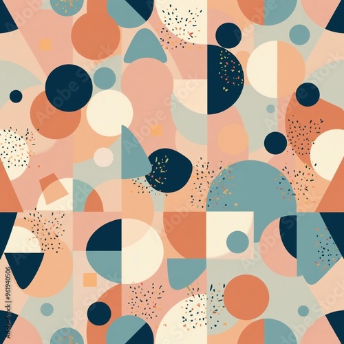 Seamless Pattern of Abstract Geometric Shapes in Pastel Colors 5