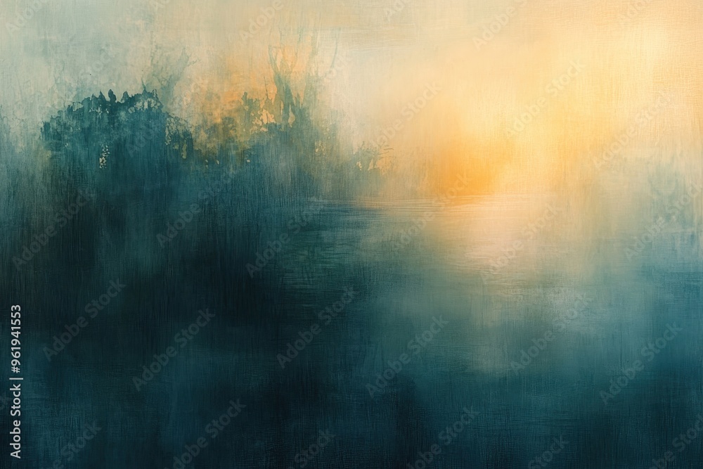 Abstract Watercolor Landscape with a Misty Sunset Abstract Watercolor Landscape with a Misty Sunset