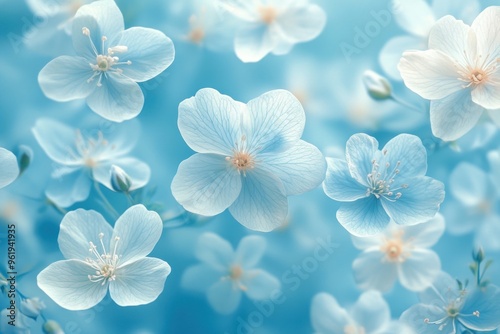 Delicate Blue Flowers on a Soft Blue Background