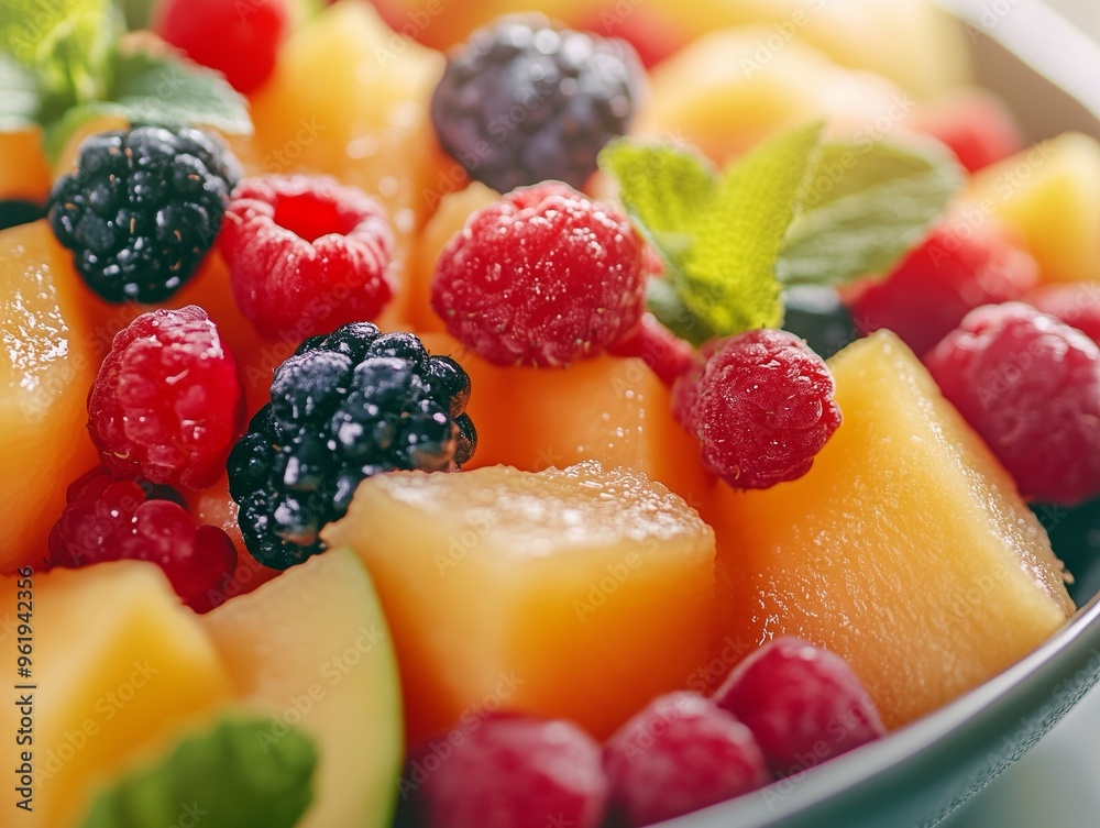 Close-Up of Fresh Melon and Berries Salad Close-Up of Fresh Melon and Berries Salad