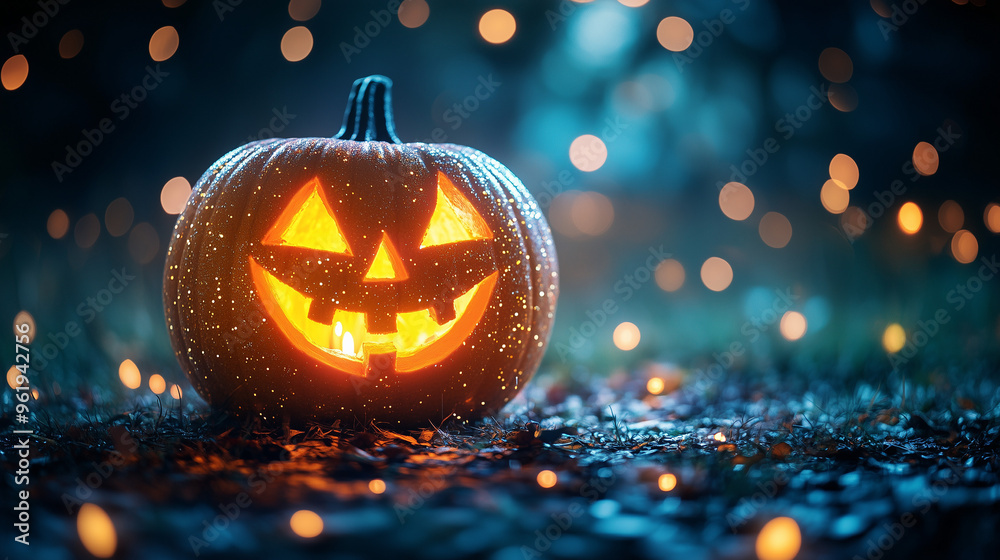 Happy Halloween banner or party invitation background with clouds, bats and pumpkins in paper cut style. Vector illustration. Full moon in orange sky, spiders web and witch cauldron. Place for text Happy Halloween banner or party invitation background with clouds, bats and pumpkins in paper cut style. Vector illustration. Full moon in orange sky, spiders web and witch cauldron. Place for text