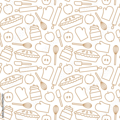 baking apple pie seamless pattern; Thanksgiving, autum cake - vector illustration
