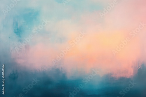 Abstract painting with a blue, pink, and orange color scheme