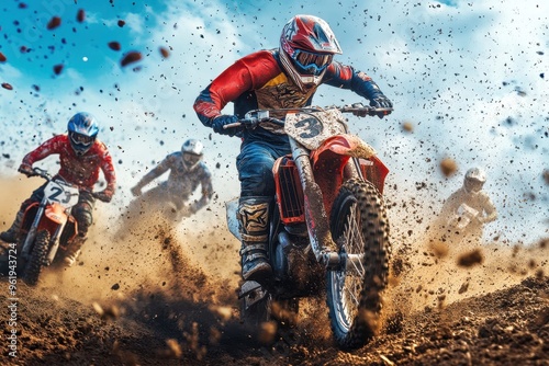 Supercharged motocross riders Supercross event Sport of motocross photo