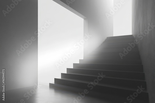 A Stairway Leading Up to a Bright, Foggy Light