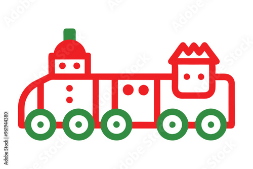 Christmas gingerbread train vector line art, clipart illustration with isolated on white background