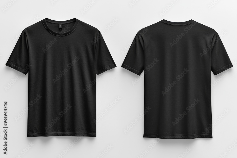 Naklejka premium Black Tshirt Mockup Front and Back Isolated created with Generative AI