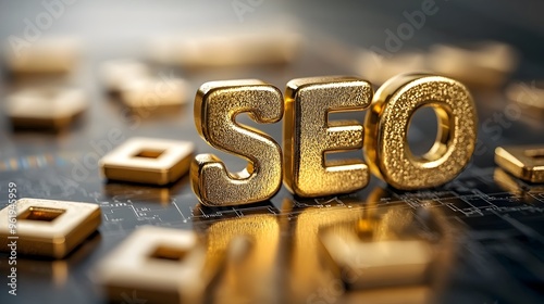 SEO Gold Blocks - 3D of Digital Business Success Indicators