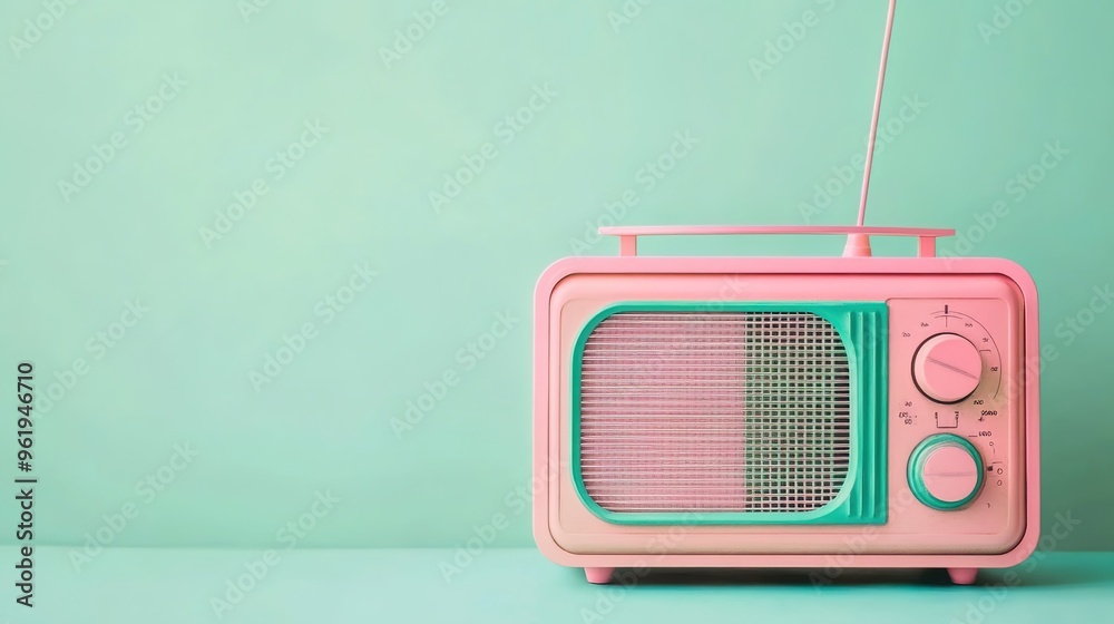 Obraz premium An old radio sits on a pastel green background