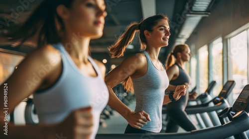 Women Exercising on Treadmills at the Gym.