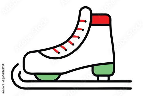 Christmas ice skates vector line art, clipart illustration with isolated on white background