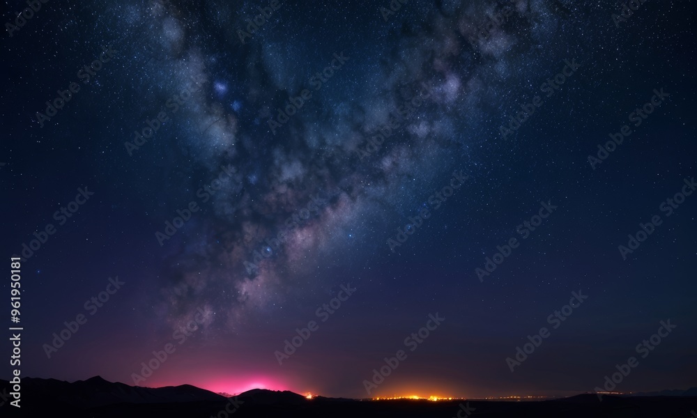 Obraz premium Earth’s Horizon with Milky Way and City Lights