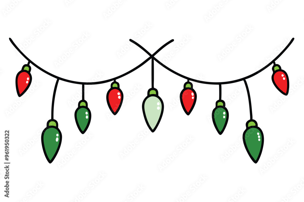 Fototapeta premium Christmas garland with lights vector line art, clipart illustration with isolated on white background