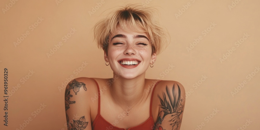 Happy, Smiling Tattooed Woman Happy, Smiling Tattooed Woman