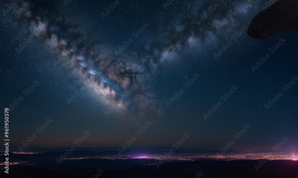 Naklejka premium Earth’s Horizon with Milky Way and City Lights