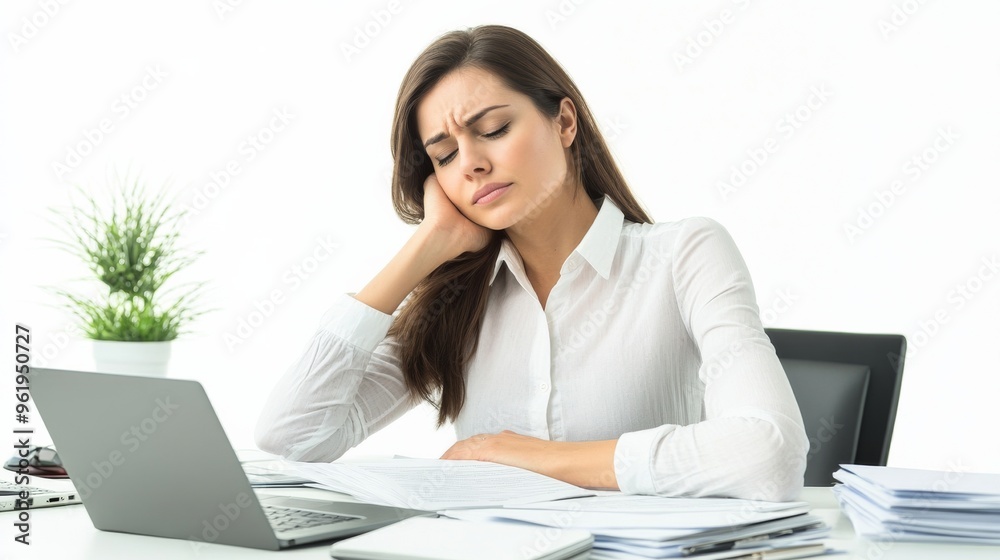 Tired Businesswoman Working At Desk. Tired Businesswoman Working At Desk.