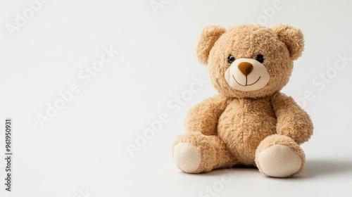 Cute Brown Teddy Bear Sitting on White Background.
