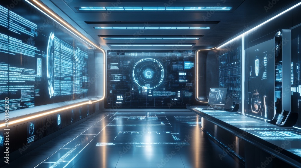 Futuristic Cyber Security Control Room. Futuristic Cyber Security Control Room.